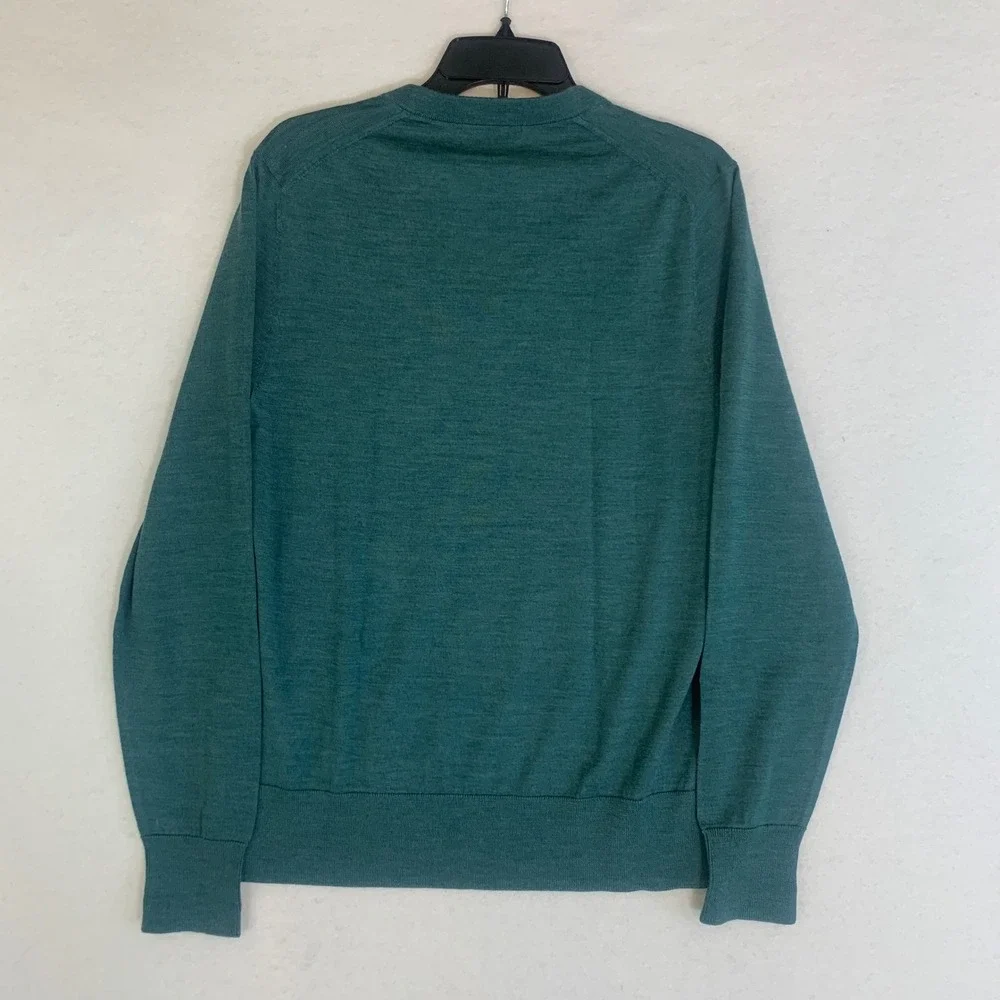 Brooks Brothers Sweater Mens Small Green Extra‎ Fine Merino Wool V-Neck Pullover